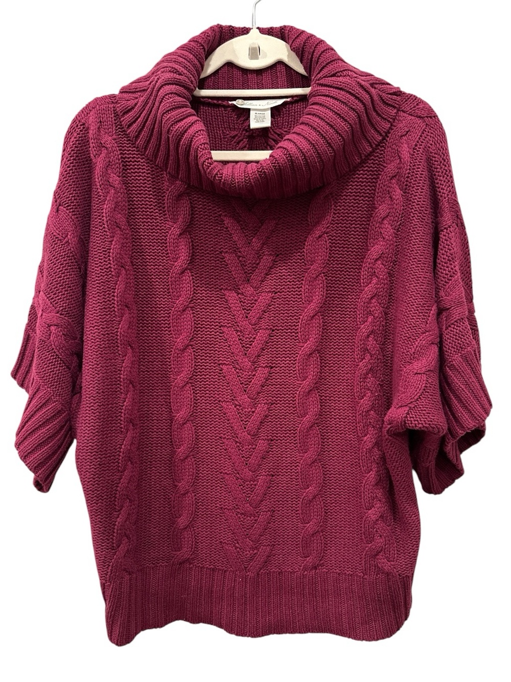 Cable Knit Cowl Neck Chunky Sweater Cotton Blend Cozy Fall Winter XL